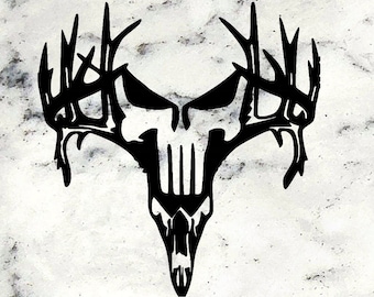 Skull and antlers wall decoration, laser cut file, SVG instant download