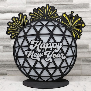 Layered Happy New Year table centerpiece, laser cut file for 3mm wood, SVG instant download