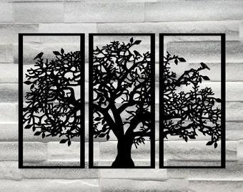 3-panel tree wall decoration, laser cut file, SVG and DXF instant download