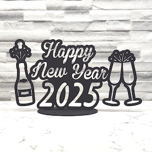 Happy New Year 2025 table centerpiece laser cut file for 3mm wood, SVG instant download