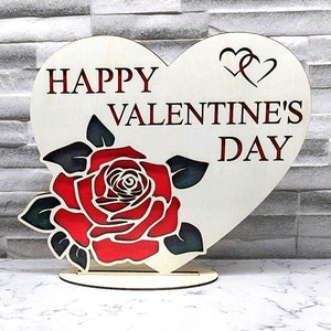 Layered Happy Valentine's Day table centerpiece laser cut file for 3mm wood,  available in SVG format, other formats available