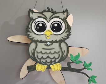 Owl wind spinner, laser cut file for 3mm wood, SVG and DXF instant download