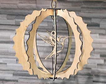 Hummingbird wind spinner, laser cut file for 3mm and 6mm wood, SVG instant download