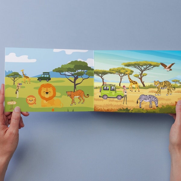 Safari Animal Cut en Glue Kid Paper Craft, Waldorf Game, Rustig Preschool Sticker Boek, Kinderopvang Activiteit, Educatieve Print, Homeschool
