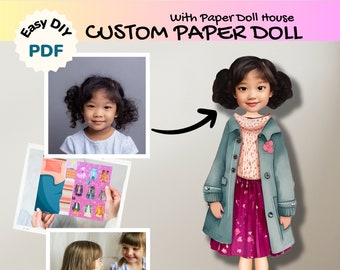 Personalized Paper Doll from Photo, Custom Kid Birthday Gift Toy, Doll House, Look A Like Mini Me Doll from Portrait, Painting from Image