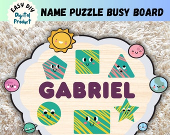 Personalized Name Sign Puzzle Busy Board, Custom Unique Birthday DIY Gift for Kid, Fidget Sensory Activity Board, Animal Montessori Stim Toy