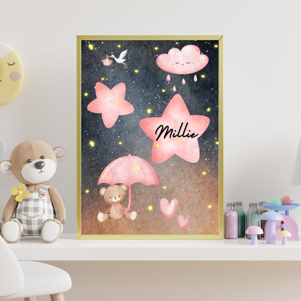 Custom Baby Shower Birthday Gift for Kid, Personalized Name Sign Kids Play Room Wall Art, Nursery Painting Print, Boho Wall Gallery Decor