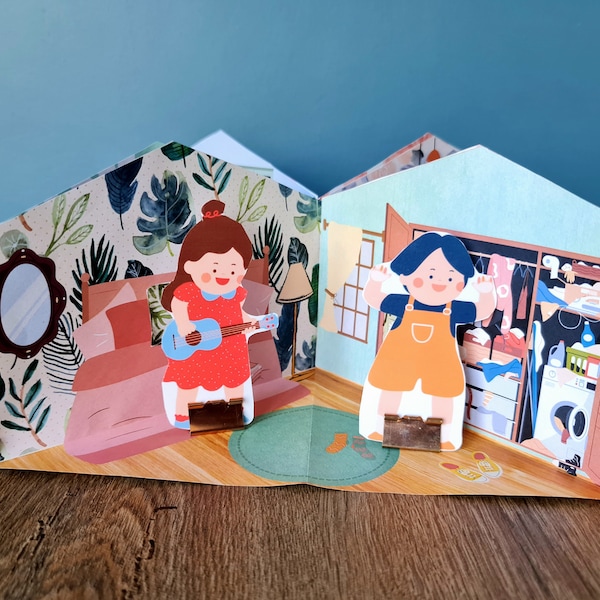 Paper Miniature Doll House Quiet Book, Dramatic Pretend Play, Cut & Glue Pop Up Book, Waldorf Montessori DIY Activity, Preschool Kid Craft