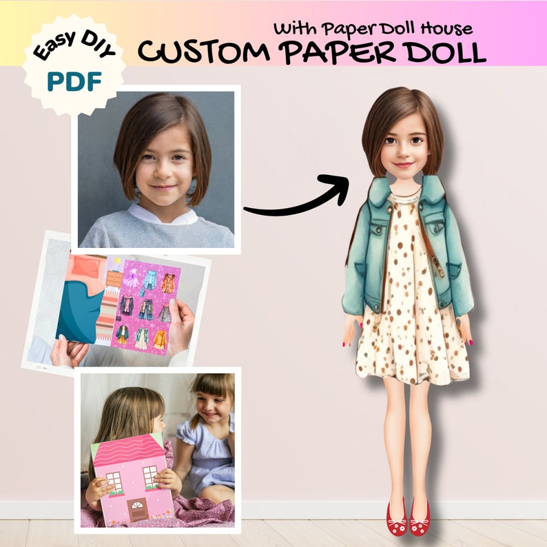 Personalized Paper Doll From Photo, Custom Kid Birthday Gift Toy, Doll
