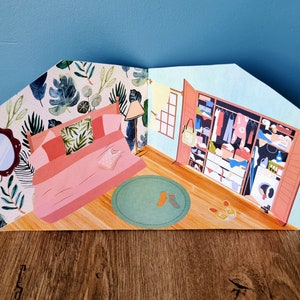Paper Miniature Doll House Quiet Book, Dramatic Pretend Play, Cut & Glue Pop Up Book, Waldorf Montessori DIY Activity, Preschool Kid Craft image 7