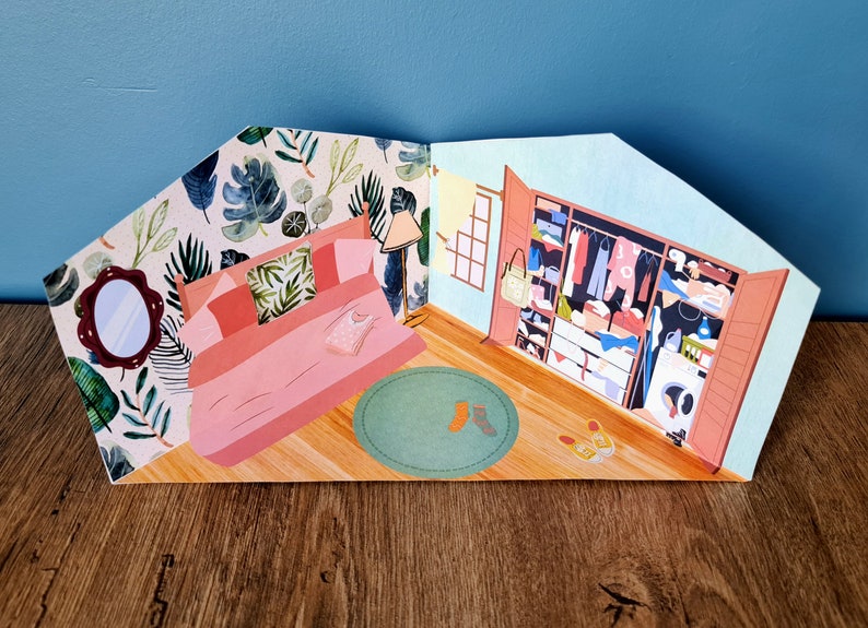 Paper Miniature Doll House Quiet Book, Dramatic Pretend Play, Cut & Glue Pop Up Book, Waldorf Montessori DIY Activity, Preschool Kid Craft image 7