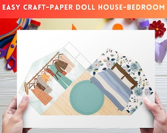 Paper Craft Bedroom Dollhouse, Children Craft, Miniature House, Cut and Glue, Montessori Girl Activity Book, Doll Cricut, DIY Project,