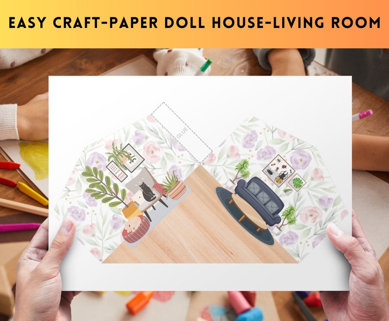 Dollhouse Craft Kit, Cut and Glue, DIY Living Room, Printable Book