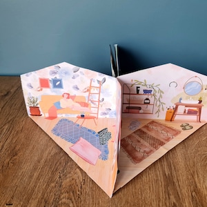 Paper Miniature Doll House Quiet Book, Dramatic Pretend Play, Cut & Glue Pop Up Book, Waldorf Montessori DIY Activity, Preschool Kid Craft image 4