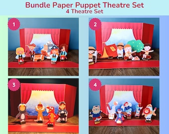 Bundle Circus Paper Dolls Puppet Theatre Stage, Craft Stick Pretend Play, Marionette Doorway Show Waldorf Toy, Montessori Play Date Activity