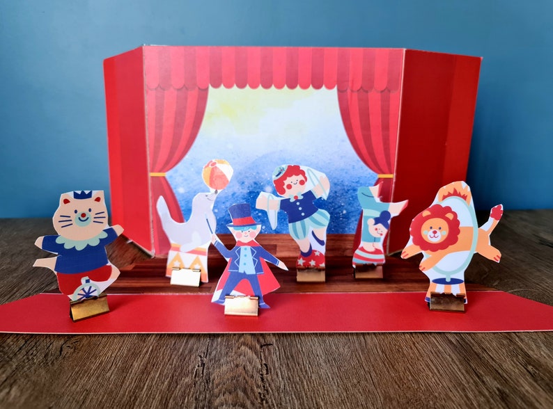 Circus Paper Puppet Theatre Stage Craft Stick Pretend Play Etsy