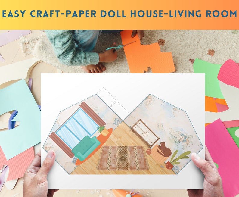Paper Doll House DIY Kit Living Room, Printable Dollhouse Book, Paper