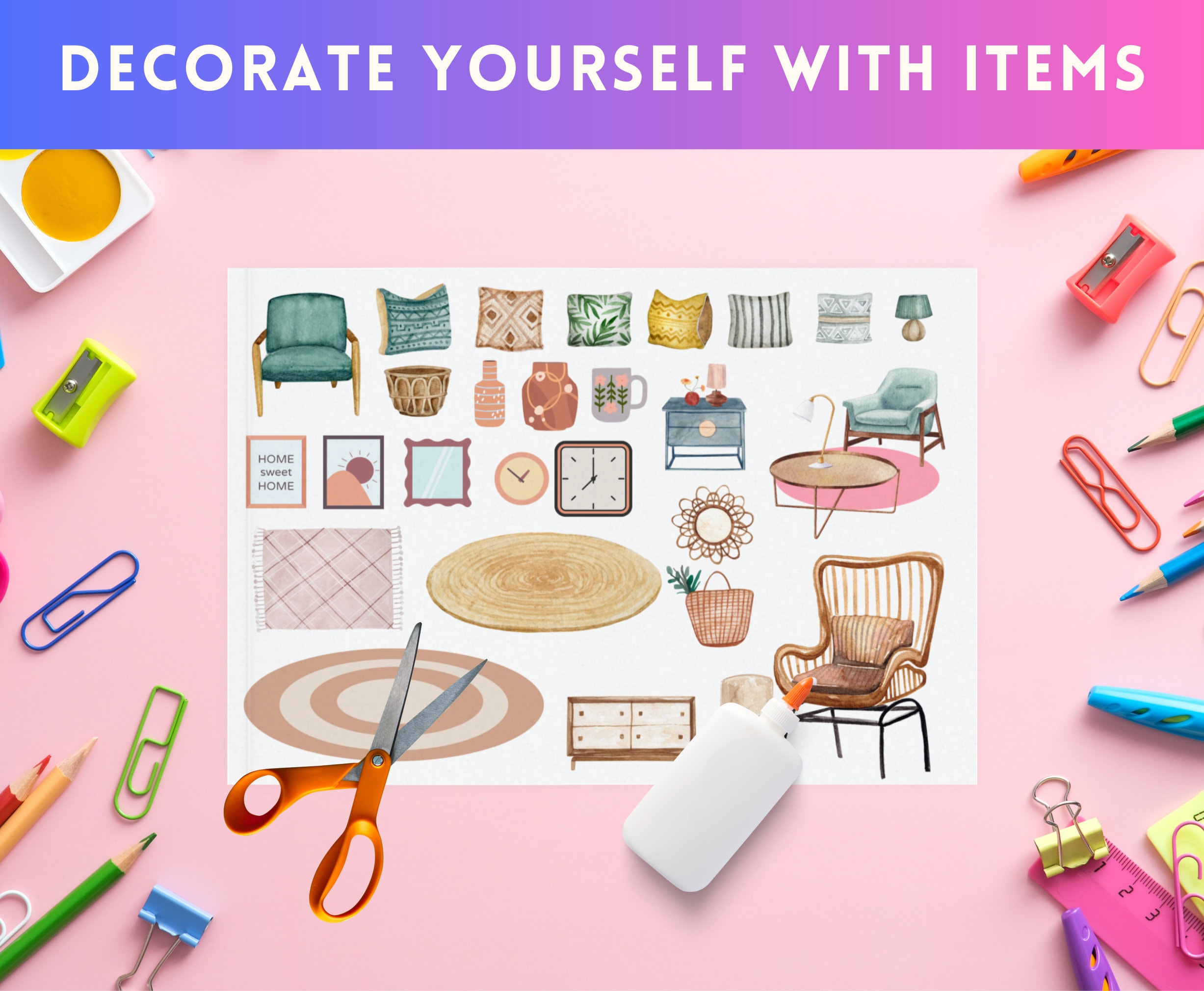 Printable Paper Doll House, Cut and Glue Book, Printable Dollhouse Book