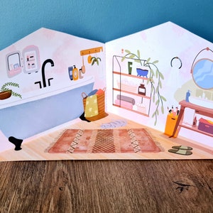 Paper Miniature Doll House Quiet Book, Dramatic Pretend Play, Cut & Glue Pop Up Book, Waldorf Montessori DIY Activity, Preschool Kid Craft image 10