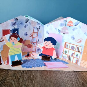 Paper Miniature Doll House Quiet Book, Dramatic Pretend Play, Cut & Glue Pop Up Book, Waldorf Montessori DIY Activity, Preschool Kid Craft image 3