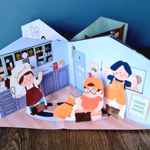 Paper Miniature Doll House Quiet Book, Dramatic Pretend Play, Cut & Glue Pop Up Book, Waldorf Montessori DIY Activity, Preschool Kid Craft image 2