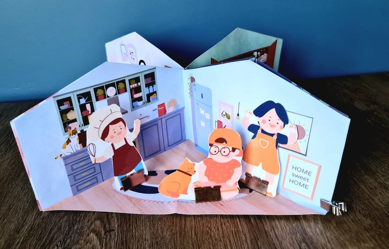 Paper Miniature Doll House Quiet Book, Dramatic Pretend Play, Cut & Glue Pop Up Book, Waldorf Montessori DIY Activity, Preschool Kid Craft image 2