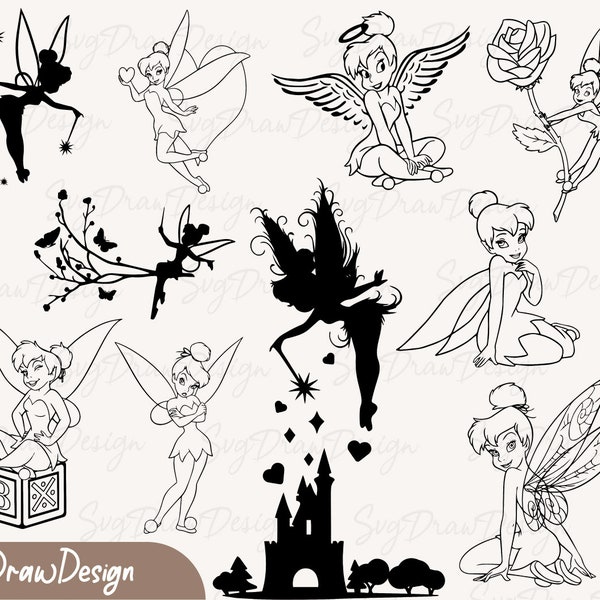 Tinkerbell bundle svg, png stars cricut, tinkerbell silhouette svg, tinkerbell cut, fairy shirt files for cricut and silhouette