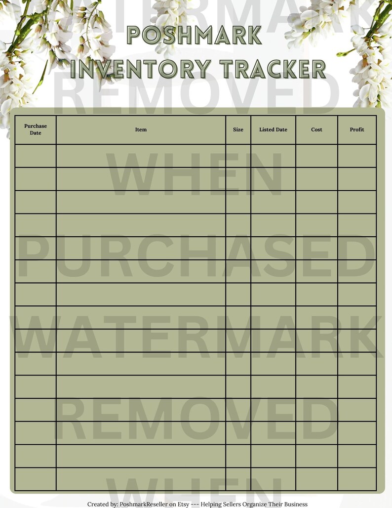 Poshmark Seller Printable Inventory Tracker Organize Etsy