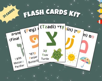 Hebrew Alphabet Flash Cards | Learn Hebrew Letters with English and Vowelized Hebrew | Jewish Homeschool Printable
