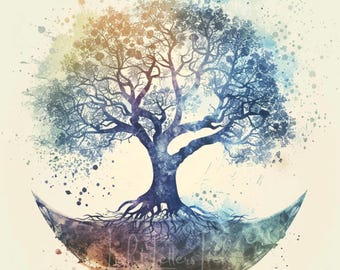 Impresión en acuarela del Árbol de la Vida: Arte espiritual de la naturaleza (Descarga digital)