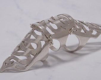 Anello per l'artrite semplice, anello per dito intero, anello per dito lungo midi fatto a mano in argento 925, anello per nocche stecca, anello in filigrana di design per lei.