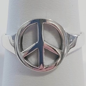 Sterlingzilveren grote uniseks vredesring, hippiering, zilveren vredestekenring, zilveren vredesliefdesring, vredeszilveren ring, statementring