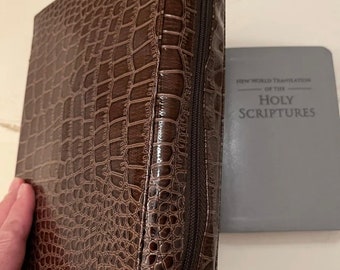 Large New World Translation Bible Cover, Brown Croc / Gator, elder and pioneer gift, Jehovah’s Witness, JW.ORG