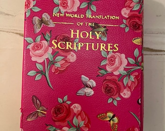 SOPHIA BUTTERFLY, Hot Pink New World Translation Bible Cover, Red shown only so buyers can see the print, Jehovah’s Witness Gifts