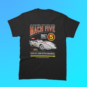 Neuer Mach fünf Geschwindigkeits-Racer klassisches schwarzes T-Shirt Größe S-4X Lässige coole klassische Männer mögen