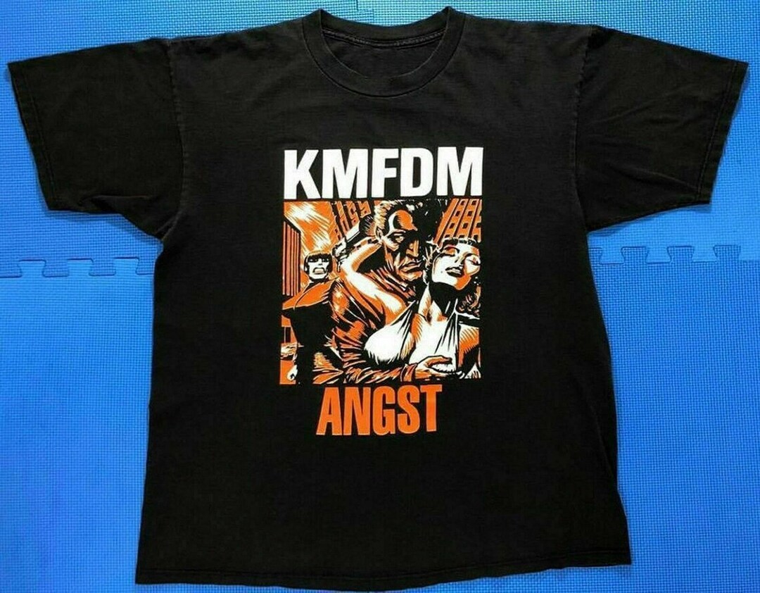 New CLASSIC 90's KMFDM “angst” Cotton Short Sleeve Black T