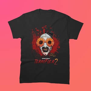 New Terrifier 2 Art The Clown Sunflower Sunglasses Horror Movie Black Tee Shirt Size S-4X Casual