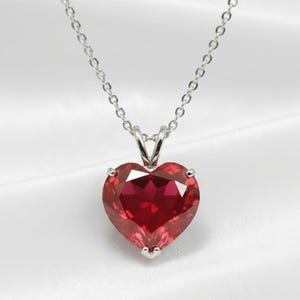 Herz Roter Rubin Anhänger Halskette, Sterling Silber, Romantisches Geschenk zum Valentinstag