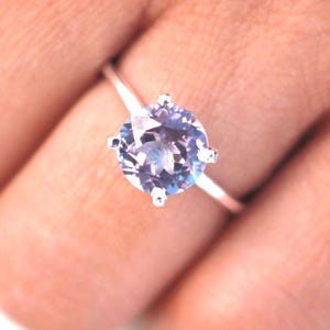 Alexandrite Sterling Silver Ring: Round June Birthstone, Color Change Gemstone