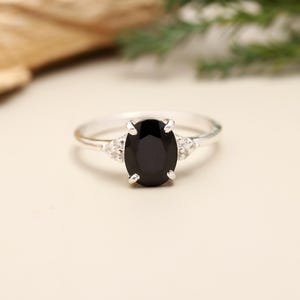 Black Tourmaline Engagement Ring: Oval Gemstone, 925 Sterling Silver