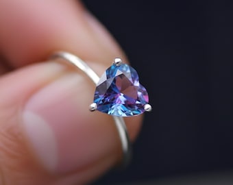 Alexandrite Heart Ring: 925 Sterling Silver, Color Change Gemstone