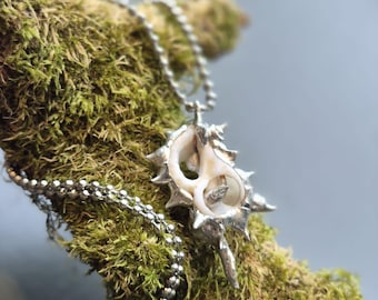 Collar con colgante de concha puntiaguda hecho a mano, soldado, estilo gótico costero, joyería alternativa oceánica, acero inoxidable, regalo para ella.