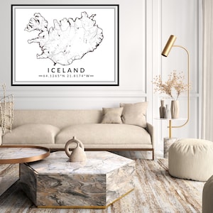 Carte Islande Hydrographique, Iceland hydrographic Map, Affiche de carte de l'islande, cadeaux, Gift City Map poster, téléchargement, detail