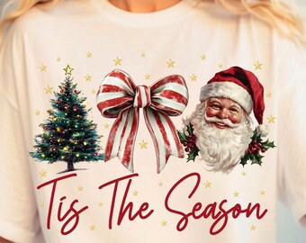 Retro Christmas png, Tis the Season Png, Santa Claus png, Watercolor Christmas png, Christmas sublimation, Merry Christmas png, Red bow png