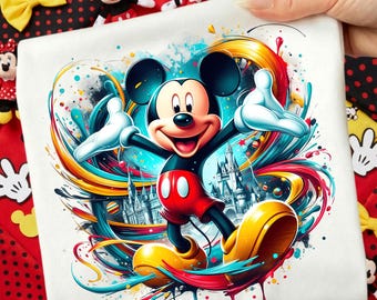Mickey Mause Splash and Watercolor PNG, Cartoon Characters Shirt, Kids Movie Minnie PNG