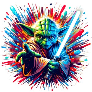 4 Star Wars Yoda Splash und Aquarell Png Sublimation, Star Wars Film Png, Yoda Aquarell Design Png, Tshirt Design Png