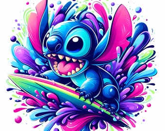 4 Stitch Splash Watercolor Png Sublimation, Cartoon Movie Png, Stitch Watercolor Design Png, Stitch Face Png