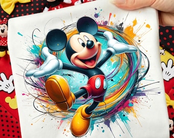 Mickey Mouse Watercolor Splash PNG, Cartoon Characters Shirt