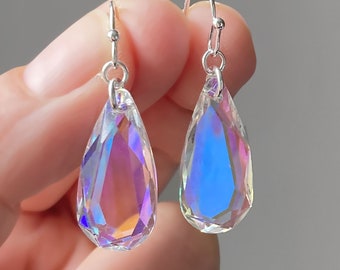 Pendientes de cristal Swarovski AB, pendientes de plata de ley con cuentas de cristal vintage raras, pendientes colgantes con gancho, cristales que cambian de color