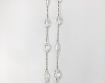 Swarovski-Kristall-Halskette, Sterling-Silber-Kette, Swarovski-Perlen-Halskette, klare Kristall-Station-Halskette, transparente Perlen